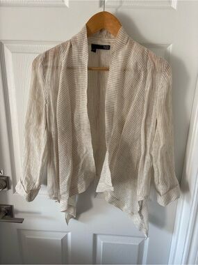 Eileen Fisher Striped Linen Open Front Waterfall Cardigan Jacket Size S